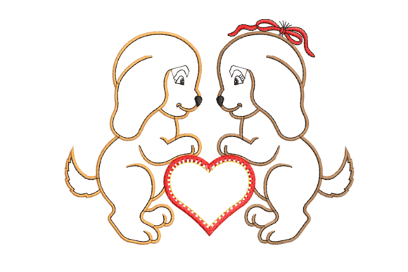 Cute Puppy Couple Embroidery Design