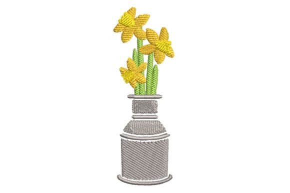 Daffodils in Traditional Milk Can Embroidery