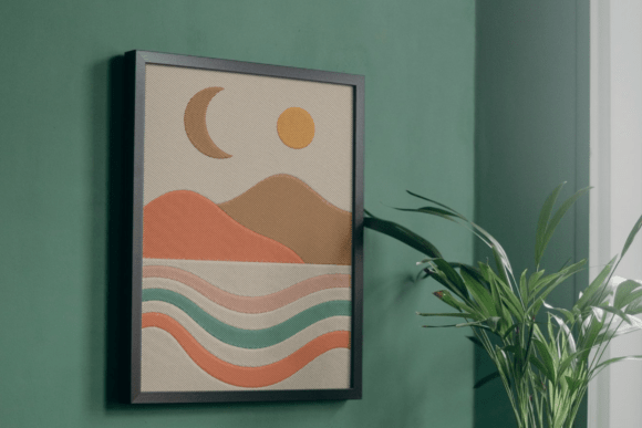 Sunset Moon Wave Embroidery Art Review for Small Business Branding