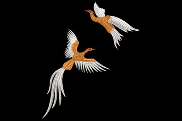 Twin Phoenixes in Flight Embroidery